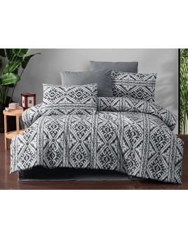 ETEHOMETEX Çift Kişilik Ranforce Pamuklu Lastikli Çarşaflı Nevresim Takımı RUG GRİ 8696474232053